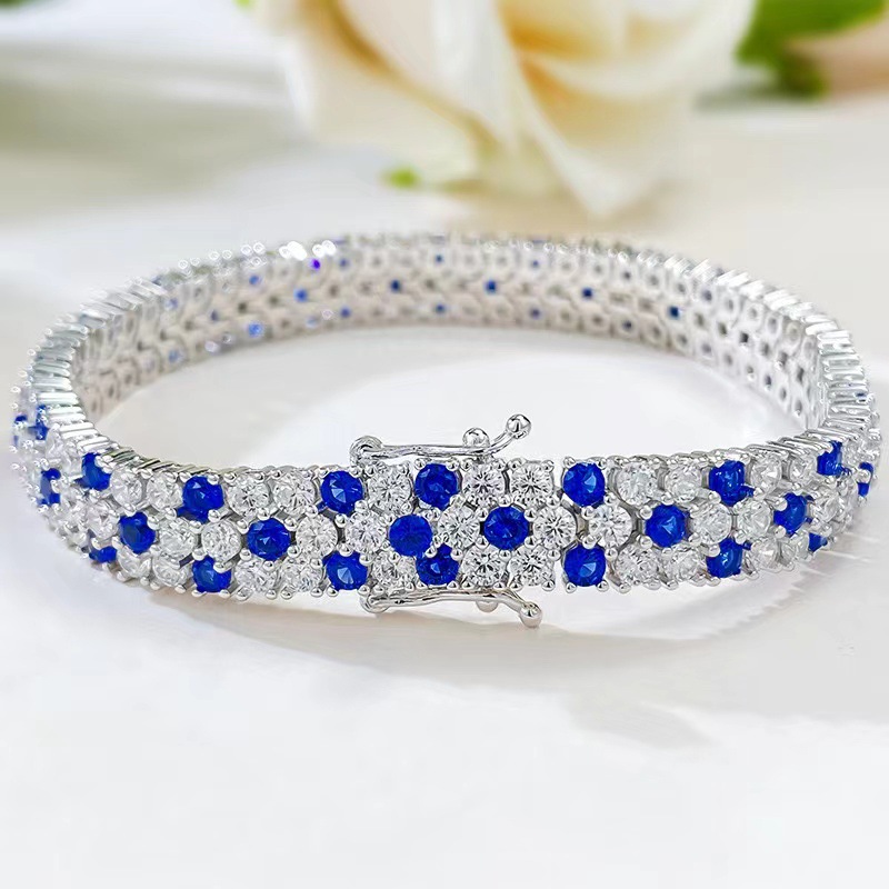 Tennis Bracelet Cubic - Women's Double Row Blue White Cubic