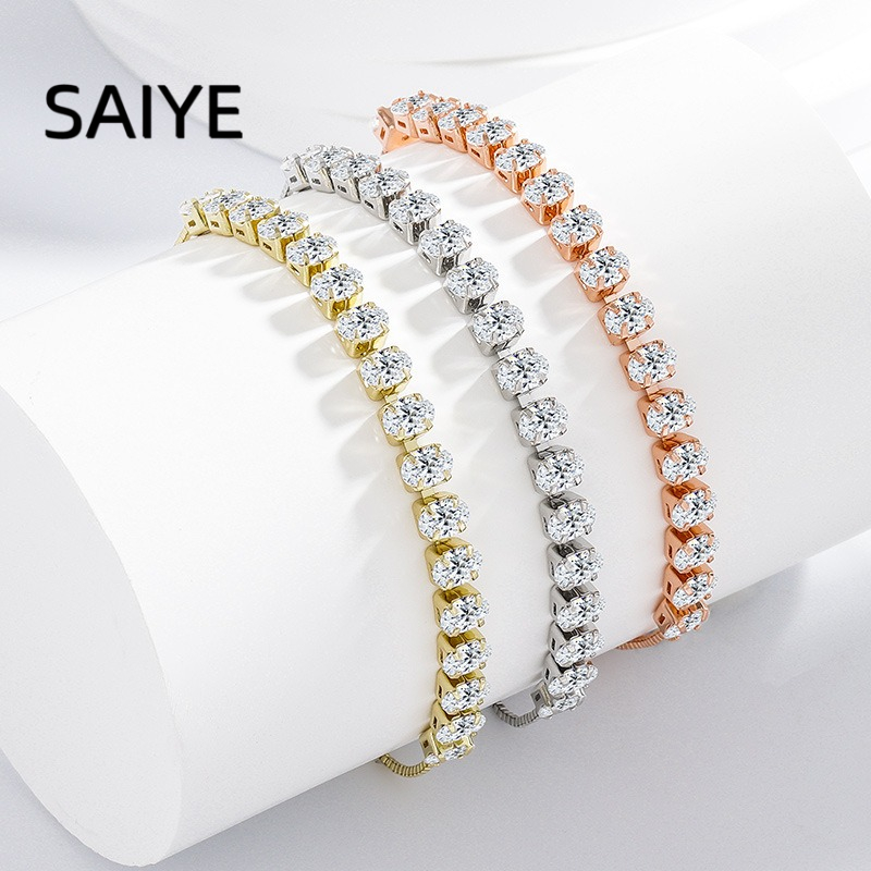 Tennis Bracelet Cubic - 925 Sterling Silver Heart Cubic Zirconia