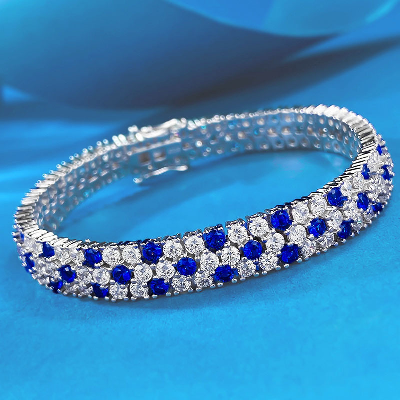 Women's Double Row Blue White  - Tennis Bracelet Cubic recension och pris